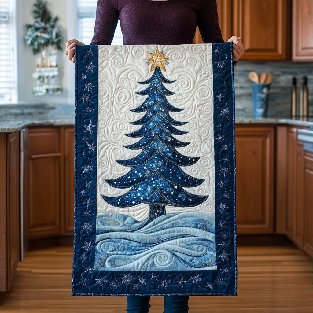 Blue Tree on Snowflake Background Table Runner - Made to Order TABLE928