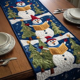 Caroling Snowmen with Green Trees Table Runner - Made to Order TABLE928