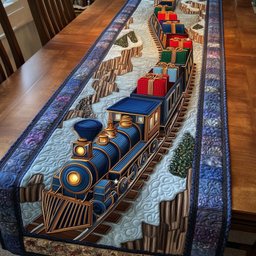 Blue Locomotive Carrying Presents Table Runner - Made to Order TABLE928
