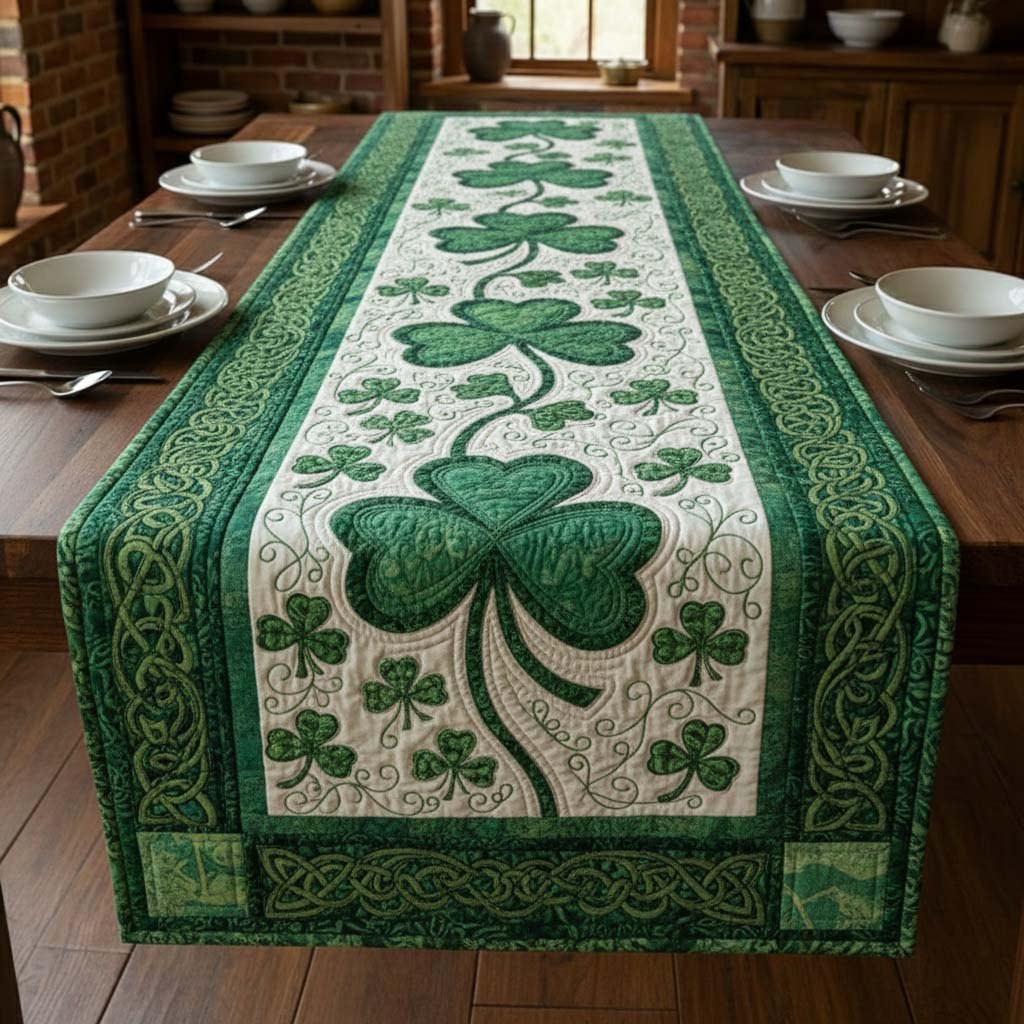 Big Green Shamrock on Cream Table Runner - Made to Order TABLE928