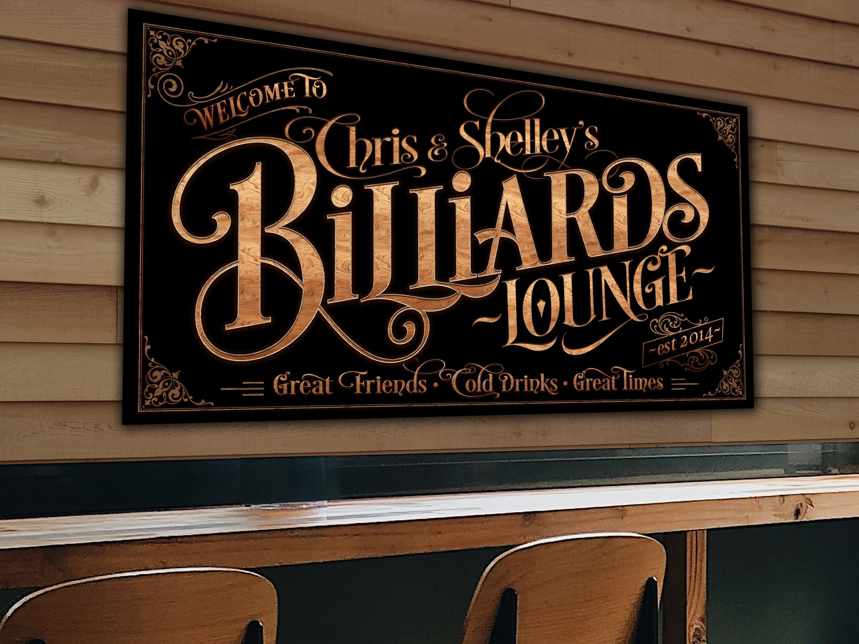 Personalized Billiards Sign - Canvas | Custom Billiards Lounge Sign ...