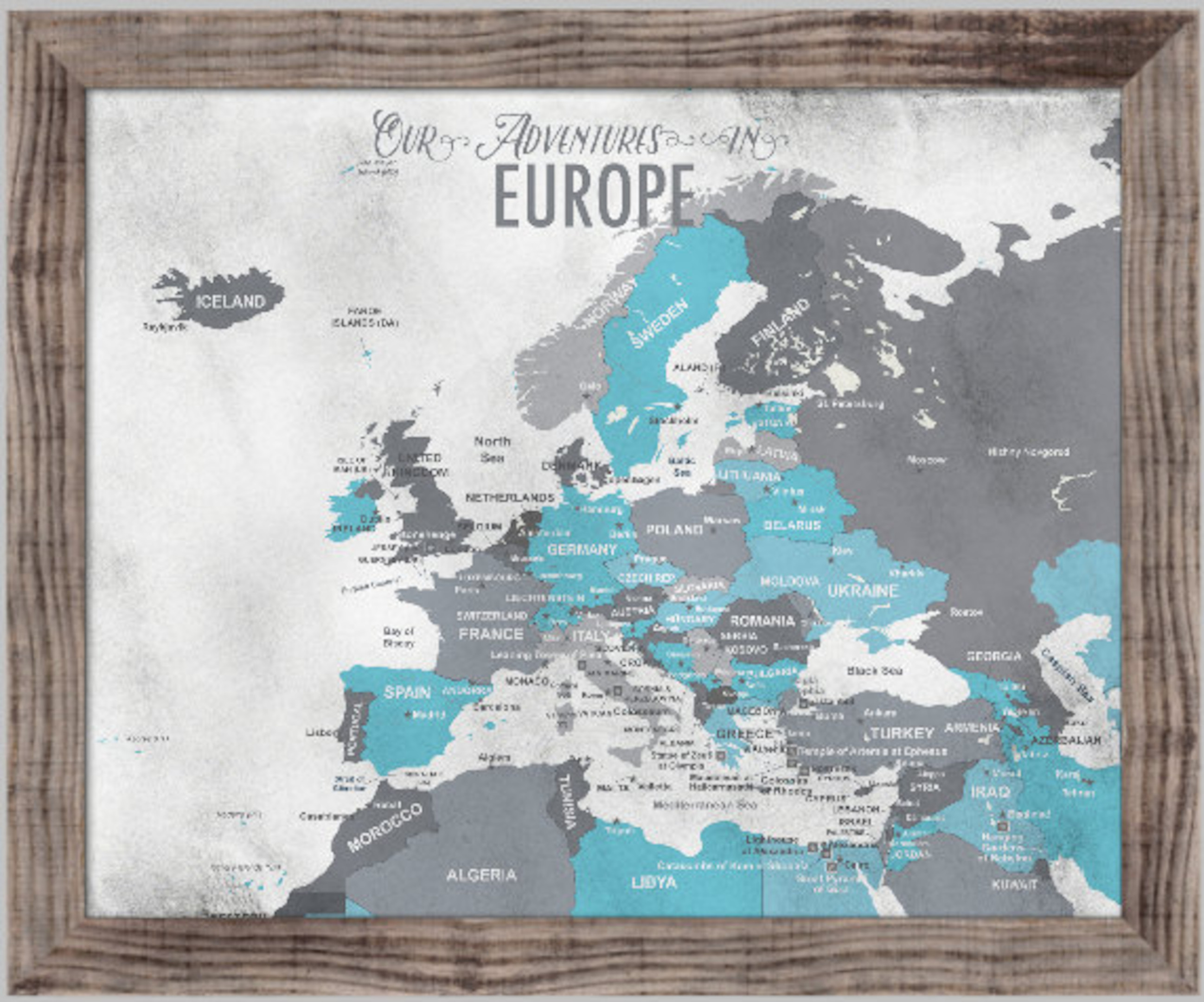 Aeticon Canvas Map of Europe, Framed push pin map, Europe travel art ...