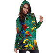 All Over Printed Parrots Hoodie Dress H211B