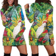 All Over Printed Parrots Hoodie Dress H144B