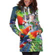 All Over Printed Parrots Hoodie Dress H2399B