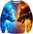 3D All Over Print blue and red wolf Hoodie