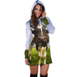 3D All Over Printed Cow And Flower Hoodie Dress