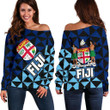 Fiji Polynesian Women's Off Shoulder Sweater Coat Of Arms