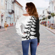 Aotearoa Silver Fern Koru Style Off Shoulder Sweater Black White K4