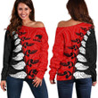 Aotearoa Silver Fern Koru Style Off Shoulder Sweater Red K4