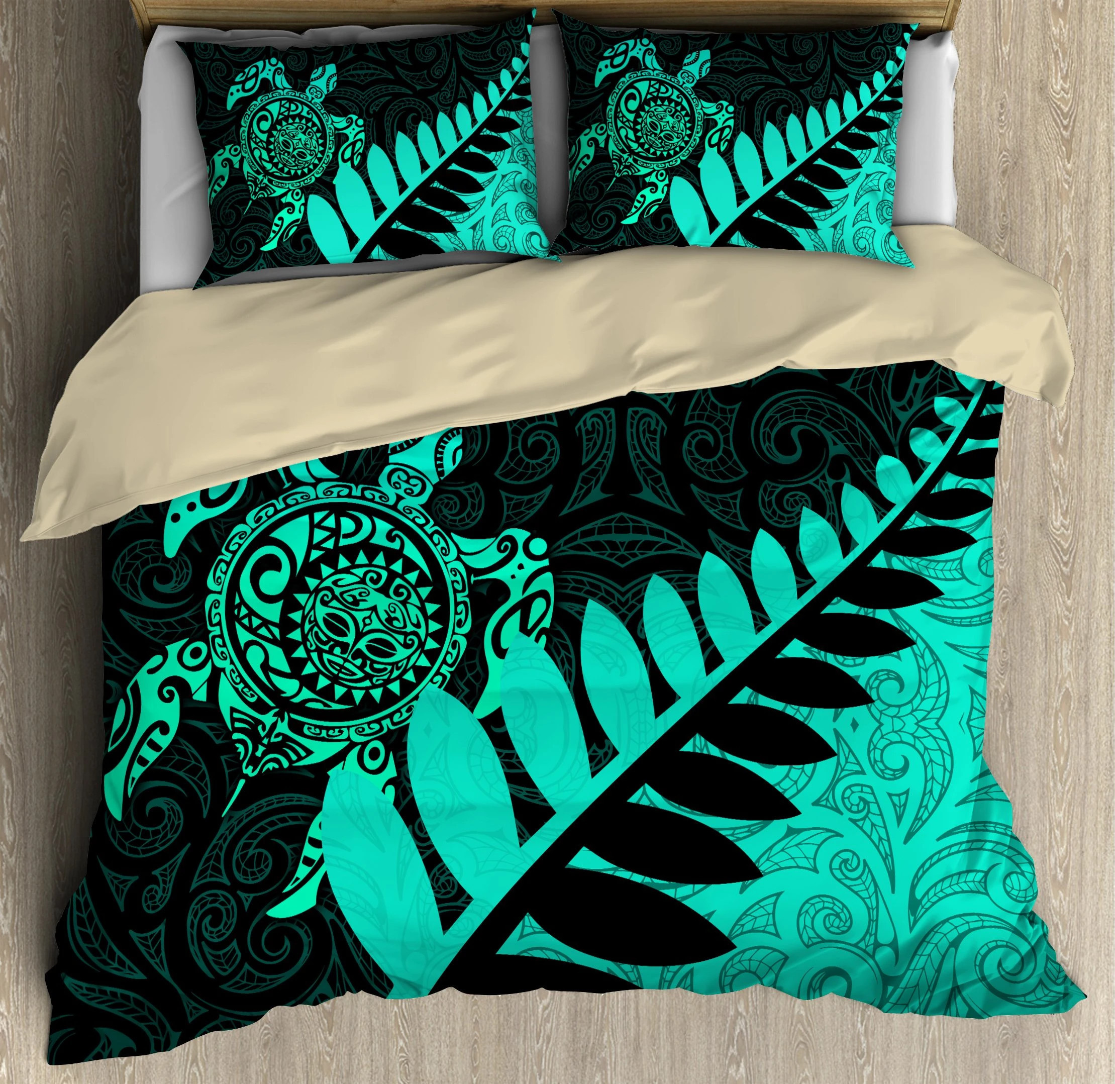 New Zealand Bedding Set - Aotearoa Maori Turtle Silver Fern Turquoise TR1407203