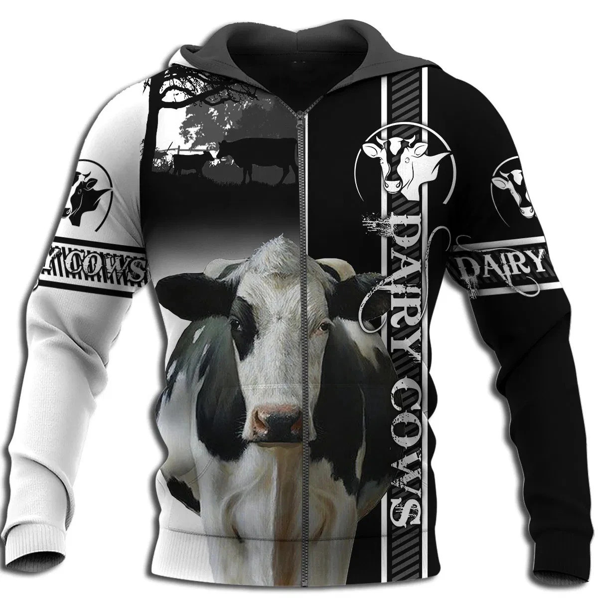 Dairy Cow Hoodie T-Shirt Sweatshirt for Men and Women NM121102-Apparel-NM-Zip hoodie-S-Vibe Cosy™