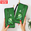 Tmarc Tee Customized Name Green Butterfly Printed Leather Wallet