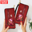 Tmarc Tee Customized Name Red Butterfly Printed Leather Wallet