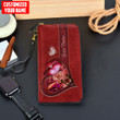 Tmarc Tee Customized Name Red Butterfly Printed Leather Wallet
