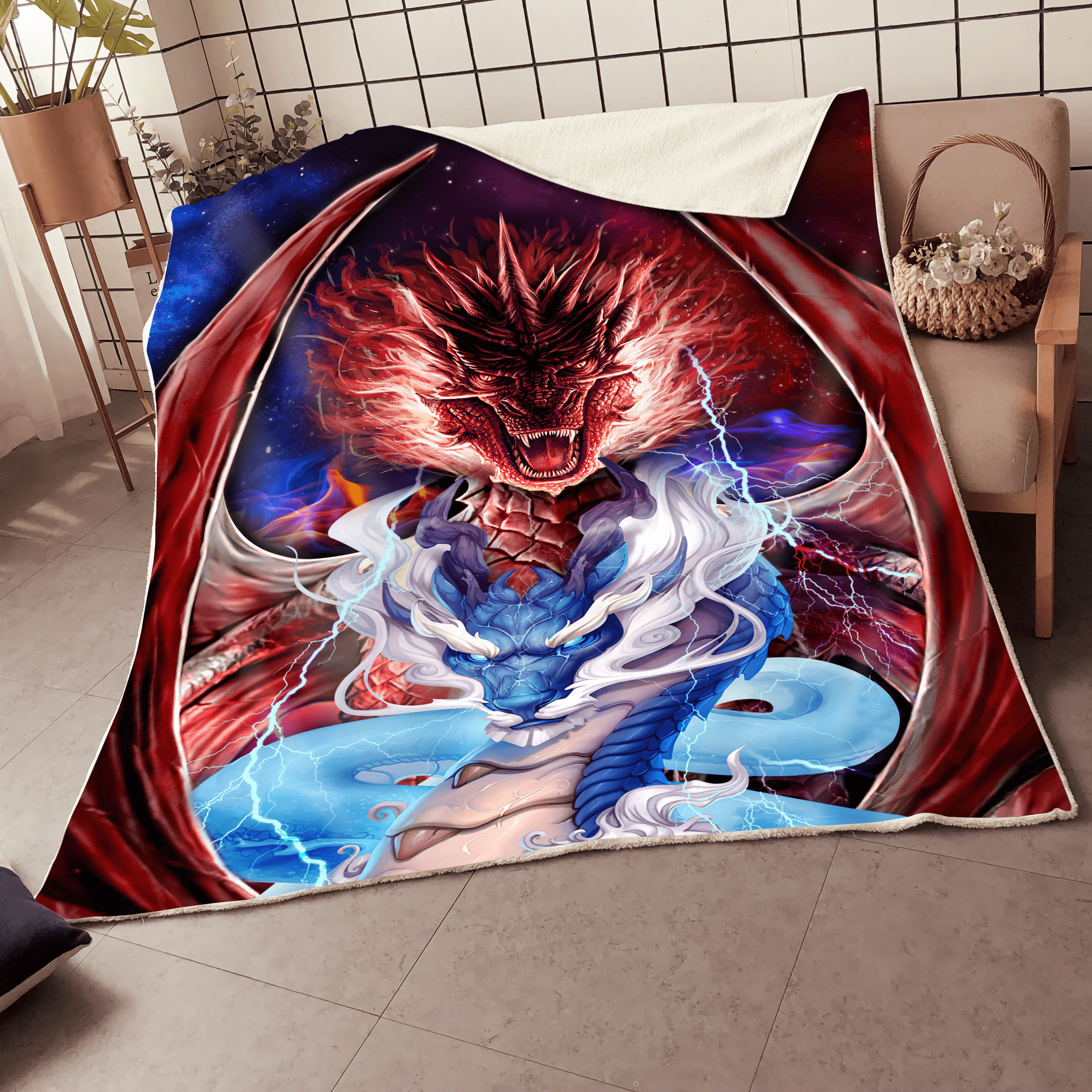 Tmarc Tee Dungeons and Dragons Western Dragon And Eastern Dragon Printed Blanket