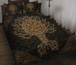 Tmarc Tee Viking Quilt Bed Set - Vegvisir Tree Of Life - Gold