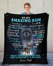 Tmarc Tee To My Son From Dad Love Wolf - Premium Fleece Blanket