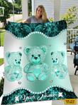 Tmarc Tee Teddy Bear Turquoise Color Custom Name Blanket