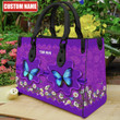 Tmarc Tee Custom Name Purple Butterfly All Over Printed Leather Handbag