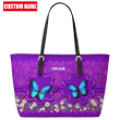 Tmarc Tee Custom Name Purple Butterfly All Over Printed Leather Handbag