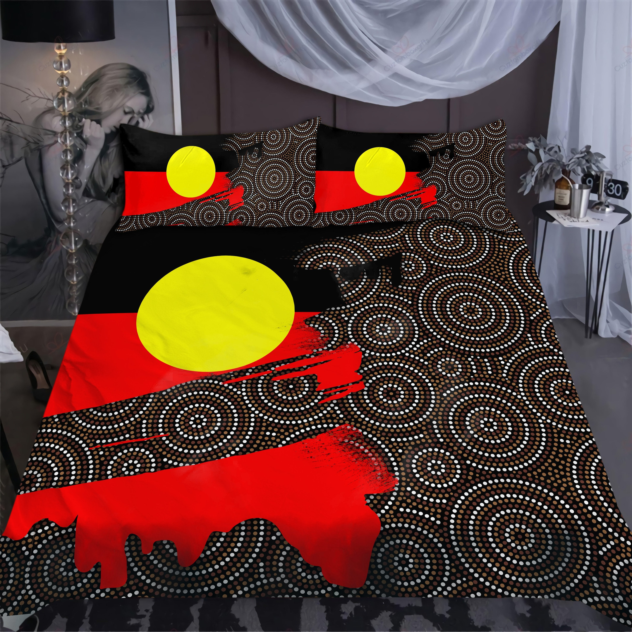 Aboriginal Flag and Circle Dot Pattern Bedding Set Tmarc Tee