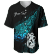 Aotearoa Blue Maori Fern Baseball Jersey Shirt Custom text Tmarc Tee 20022302