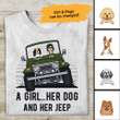 Tmarc Tee A Girl, Her Dog and Her Jeep Personalized T-Shirt, Best Gift for Girls and Dog Lovers