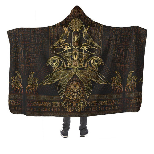 Egypt The Auspices Of Horus Golden 3D Over Printed Unisex Hooded Blanket-ML