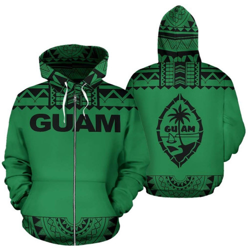 Guam All Over Zip-Up Hoodie - Polynesian Green And Black - BN09