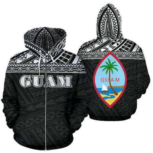 Guam All Over Zip-Up Hoodie - Polynesian Black Version - BN01