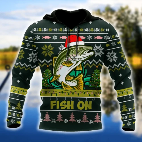 Trout Fishing Fish on Christmas Hat 3D Shirts