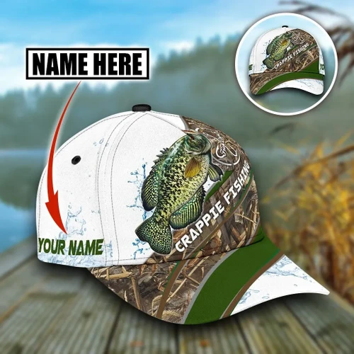 Custom Name Crappie Fishing hat Hook 3D design print Cap