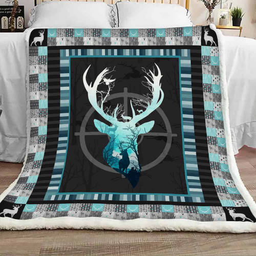 Blue Deer Hunting, Deer Hunter Sherpa Blanket, Gift Ideas For Hunting's Lovers, Love Hunting Sherpa Blanket