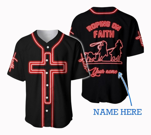 Personalized Name Rodeo Baseball Shirt Golden Roping On Faith