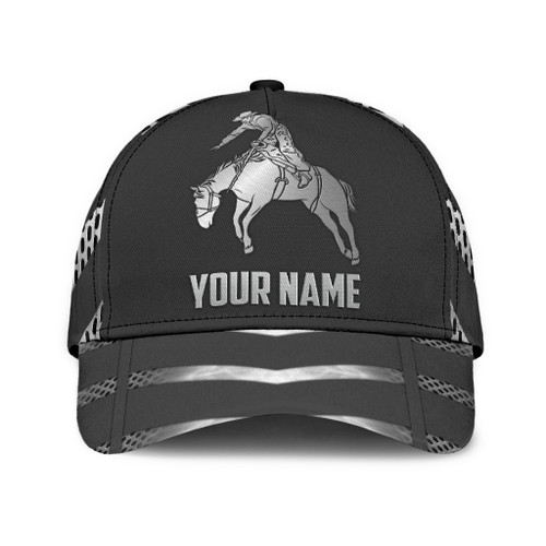 Personalized Name Rodeo Classic Cap Metal Pattern Horse Rider Ver 2
