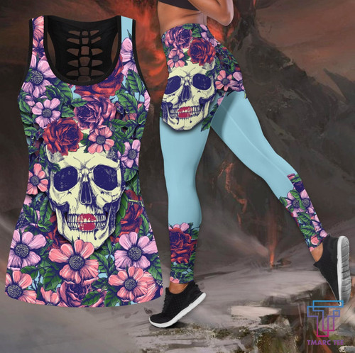 Tmarc Tee Blue Rose Love Skull and Tattoos tanktop & legging outfit for women QB