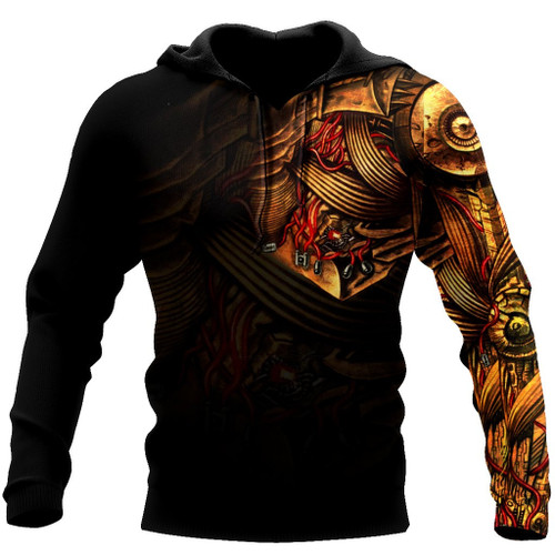 Tmarc Tee All Over Printed Steampunk Mechanic Tattoo Hoodie For Men and Women TN