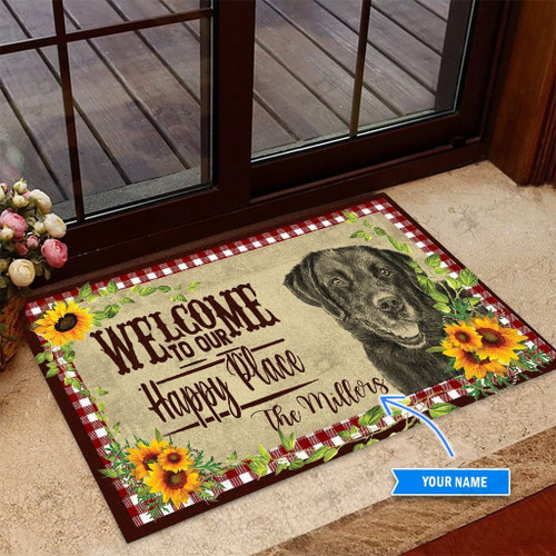 Tmarc Tee Black Labrador Happy Place Personalized Doormat