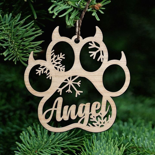 Tmarc Tee Custom Name Cat Paw Christmas Hanging Wooden Ornaments