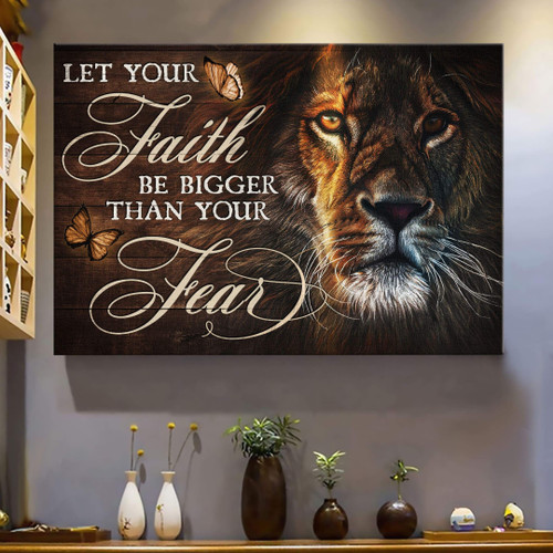 Tmarc Tee Awesome Lion - Let Your Faith Be Bigger Than You Fear Jesus Landscape Canvas Prints, Wall Art