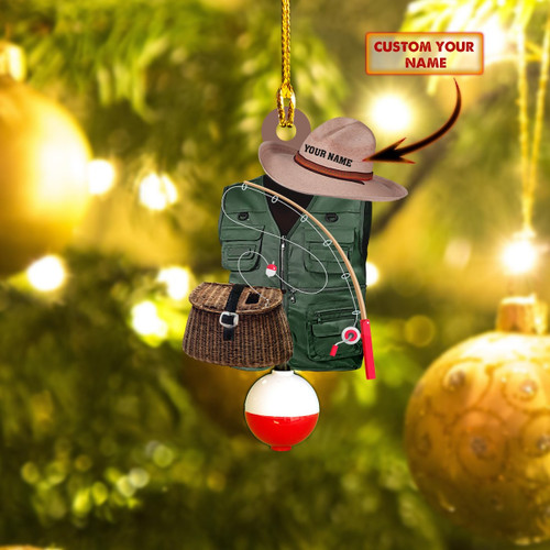 Tmarc Tee Custom Name Waistcoat Fishing ver Christmas Tree Hanging Ornament