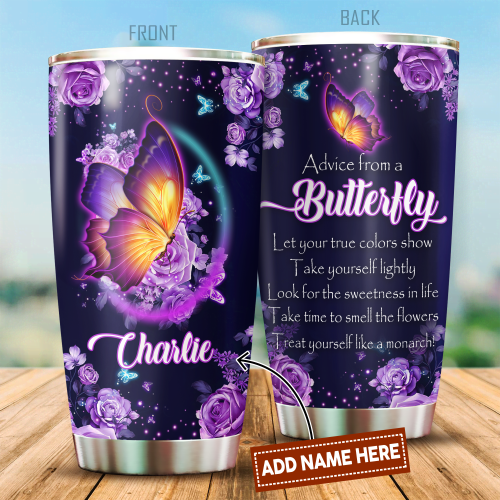 Tmarc Tee Customized Name Butterfly Purple Steel Stainless Tumbler
