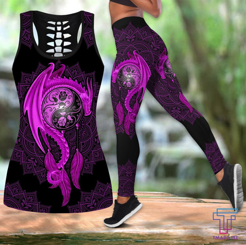 Tmarc Tee Mandala Purple Dragon Tattoo Art Combo Tank + Legging HAC