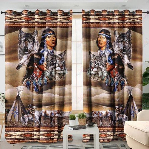 Tmarc Tee Brown Wolf Native American Window Curtain Home Decor