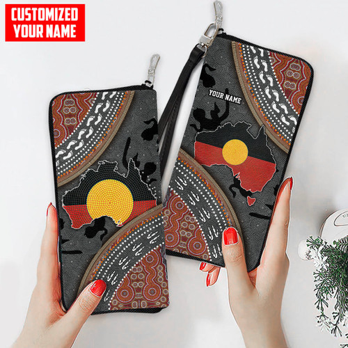 Aboriginal dots Zip pattern Custom name Leather Wallet Tmarc Tee