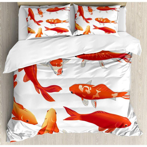 Tmarc Tee Legendary Koi Fish Band Chinese Good Fortune and Power Icon Tranquil Duvet Cover Set