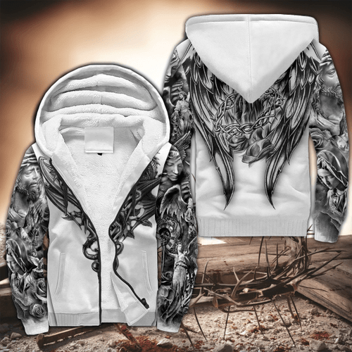 Tmarc Tee Jesus Christ Cross and Dragons Printed Fleece Zipped Hoodie for Men and Women