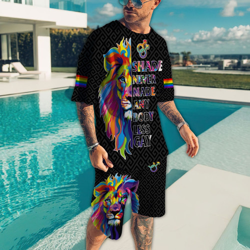 Tmarc Tee LGBT Lion Shade Never Made Anybody Less Gay D Printed Combo T-shirt and Broad Shorts