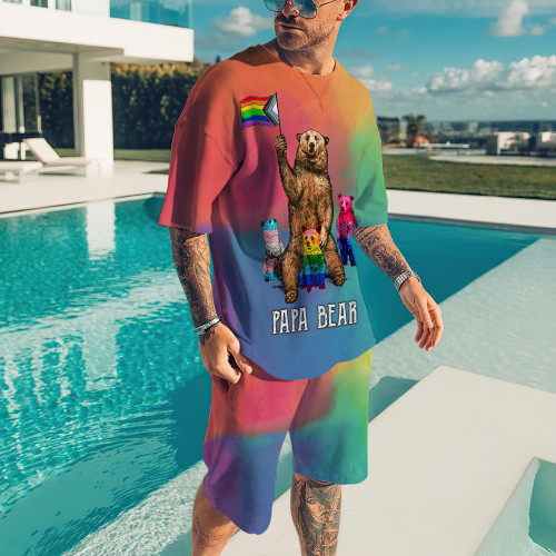 Tmarc Tee LGBT Pride Papa Bear Father's Day All Over Printed Combo T-Shirt + Board Shorts